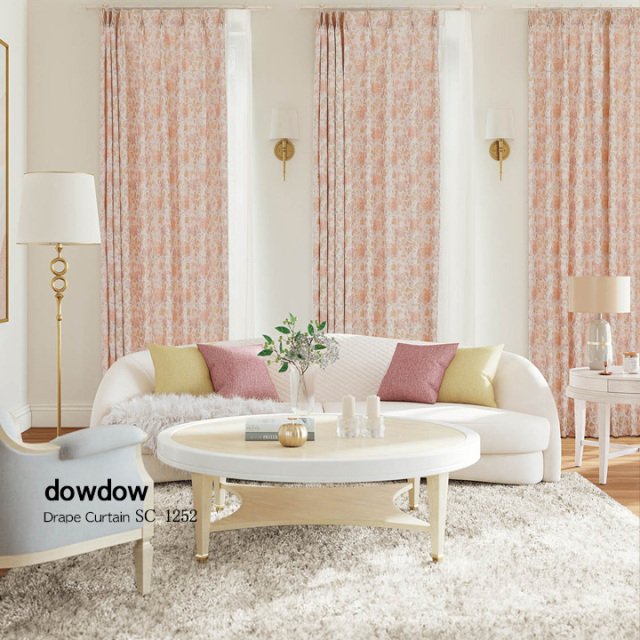 【フレンチシック】水彩の花柄のドレープカーテン【SC-1252】ピンク