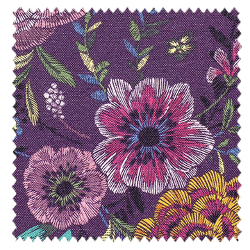 【フレンチシック】タッキーな花柄刺繍プリントの遮光カーテン【SC-1580】パープル