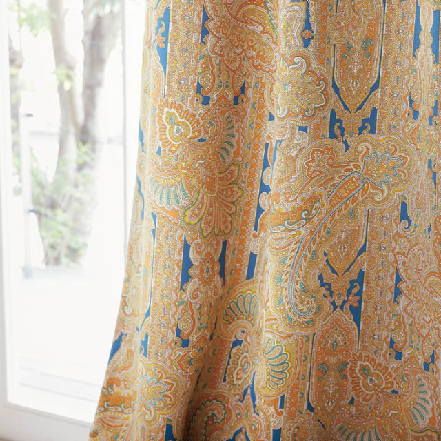 イタリアンモダン】スカーフ・デザインの遮光カーテン【SC-1583】オレンジ