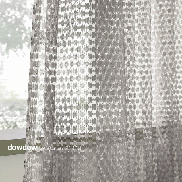 【イタリアン モダン】六角形の編みドット柄のレースカーテン【SC-1711】グレー