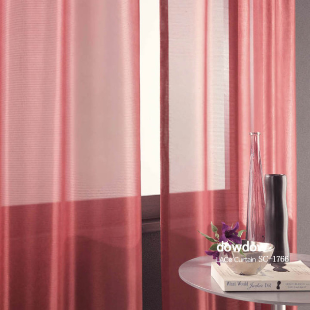 【シンプルモダン】メタリックなミラーレースカーテン【SC-1766】レッド