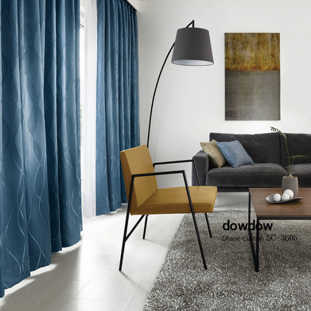 イタリアン モダン】サテン調の曲線柄の遮光カーテン【SC-3605