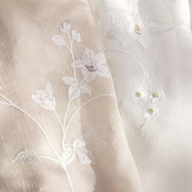 フレンチシック】小花の刺繍のレースカーテン【UX-1461】ホワイト