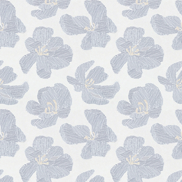 【北欧モダン】線描の花のオパールプリントのレースカーテン【UX-2508】ブルグレー