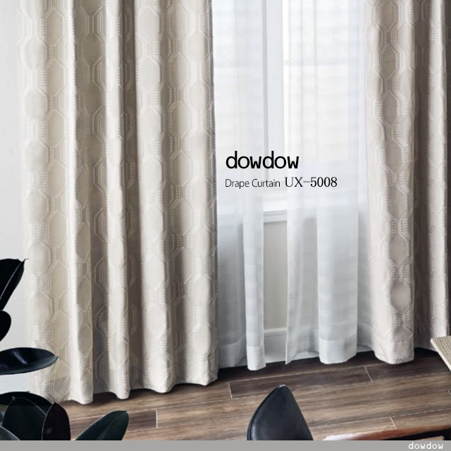 【ミッドセンチュリー】シックな幾何学柄のドレープカーテン＆シェード【UX-5008】グレージュ