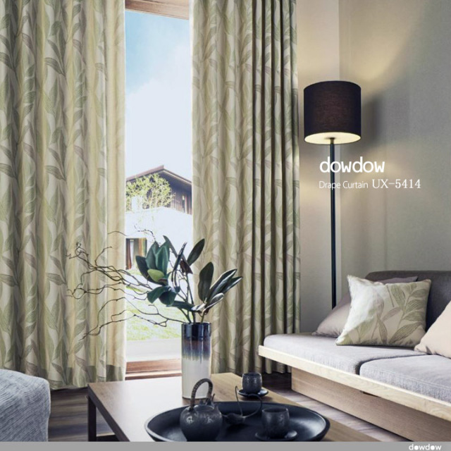 和モダン】伸びやかに育む葉柄のドレープカーテン＆シェード【UX-5414