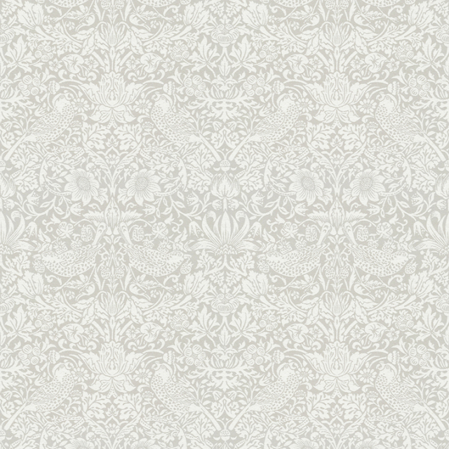 【ウィリアム モリス】微起毛の「いちご泥棒」のドレープカーテン【UX-7460】ホワイト＆ベージュ