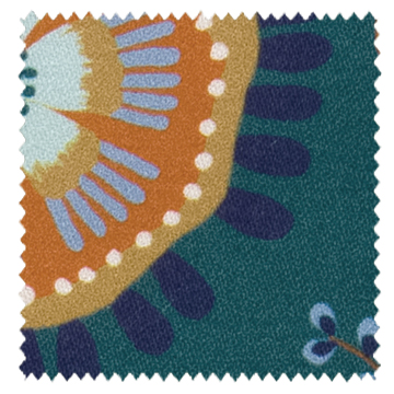 【ミッドセンチュリー】レトロな花柄のドレープカーテン【UX-7485】グリーン