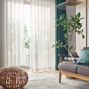 【ナチュラルモダン】立体的なモール糸のストライプ柄のレースカーテン【ES-3452】ベージュ