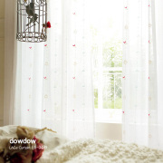 【フレンチシック】赤い鳥の刺繍レースカーテン【ES-3489】ホワイト＆レッド