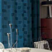 【ミッドセンチュリー】レトロな幾何学柄のカーテン【HS-8122】ブルー