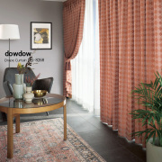 【ミッドセンチュリー】千鳥格子のダイヤ柄のカーテン【HS-8268】ディープオレンジ