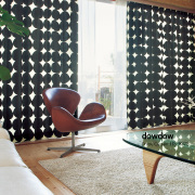 【ミッドセンチュリー】不均一なサークル柄プリントのカーテン【HS-8272】ブラック