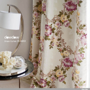 【アメリカン クラシック】オーナメントのブーケ柄のドレープカーテン【IS-4063】パープル＆アイボリー