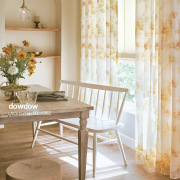 【フレンチ カントリー】透明水彩の花柄のレースカーテン【RZ-5352】サンイエロー