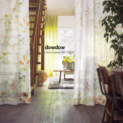 【フレンチ カントリー】花柄のレイヤープリントのレースカーテン【RZ-5354】ピンク＆ホワイト