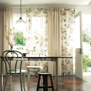 【フレンチ カントリー】小鳥と蘭のプリントのレースカーテン【RZ-5357】レッド