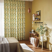 【北欧ビンテージ】芽吹いた小さな野草プリントの遮光カーテン【SC-1139】イエロー