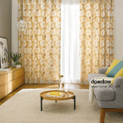 【北欧モダン】ツバキのジャガード織のドレープカーテン【SC-1147】イエロー＆ベージュ