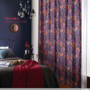 【エスニック ビンテージ】タッキーな花柄刺繍プリントの遮光カーテン【SC-2436】パープル