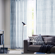 【北欧モダン】チェックのビンテージ・プリントのドレープカーテン＆シェード【UX-5153】ブルーグレー