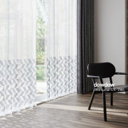 【イタリアンモダン】幾何学柄のボトム刺繍のレースカーテン【UX-7565】ホワイト＆グレー