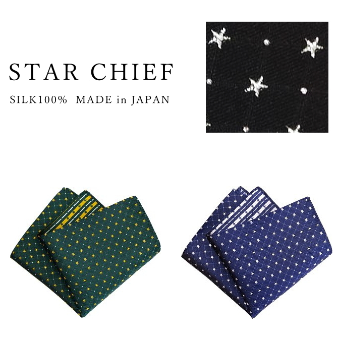 ポケットチーフ 星柄 小 シルク 日本製 西陣織 メンズ レディース メール便 dplus arts