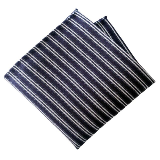 シルク ポケットチーフ ラメ ストライプ 柄 紺色 スーツ小物 メンズファッション 日本製 (ネイビー)