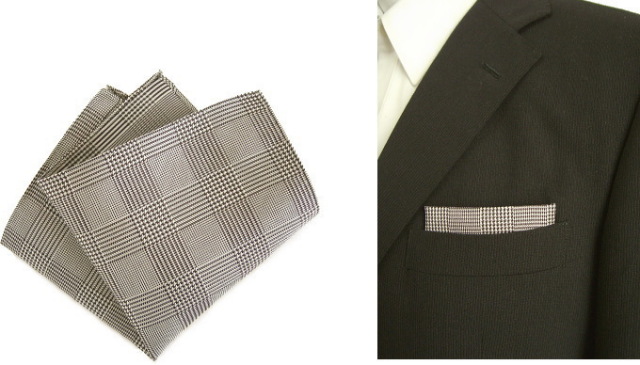 【ポケットチーフ】グレンチェック柄（ブラウン）