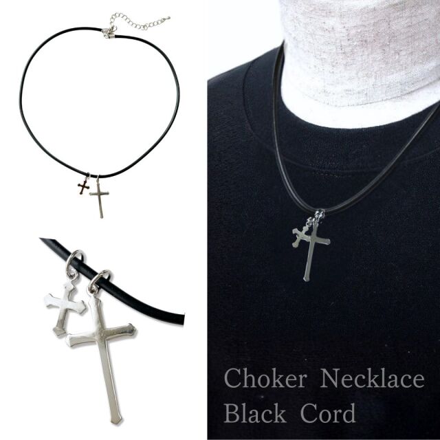 ネックレス チョーカー 十字架 クロス メンズ レディース 黒 紐 合成皮革 シンプル メール便 dplus arts
