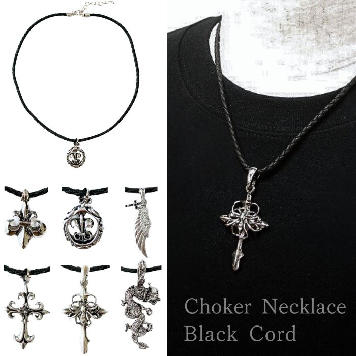 ネックレス チョーカー メンズ レディース 黒 紐 レザー調 合成皮革 編み込み 編み紐 メール便