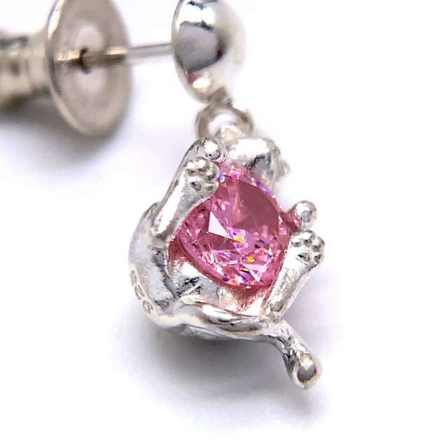 白妙◆一点物✧希少✧ピンクオパラズドウッドピアス ボディピアス [Soeur de Nana] 透かしラビットバーベル/16G