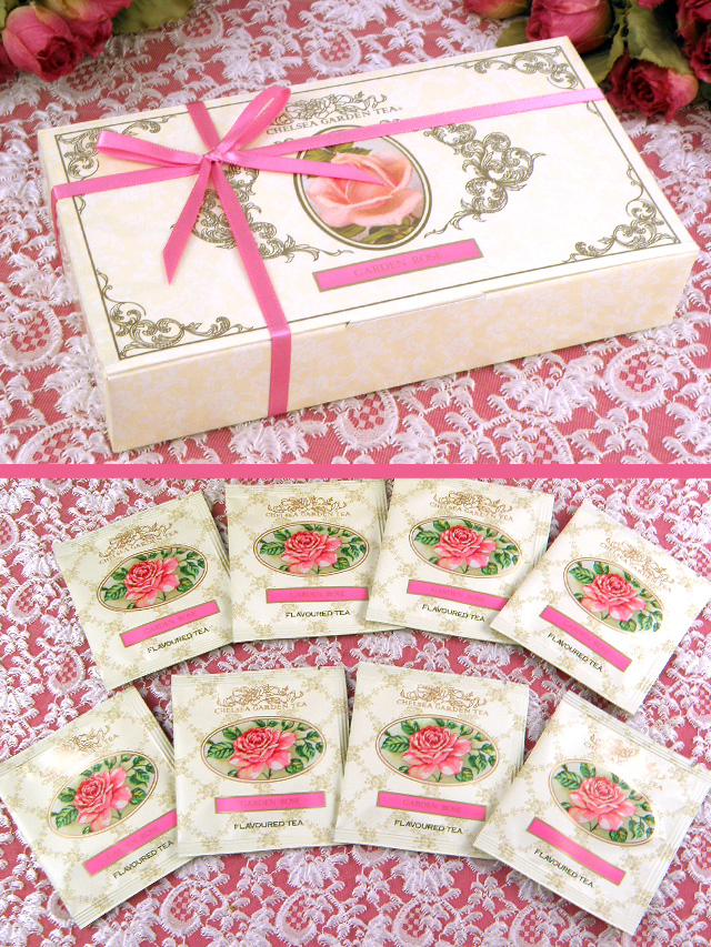 ＜CHELSEA GARDEN TEA＞美しい化粧箱入り&ピンクのおリボン「ガーデンローズティー・コレクション」
