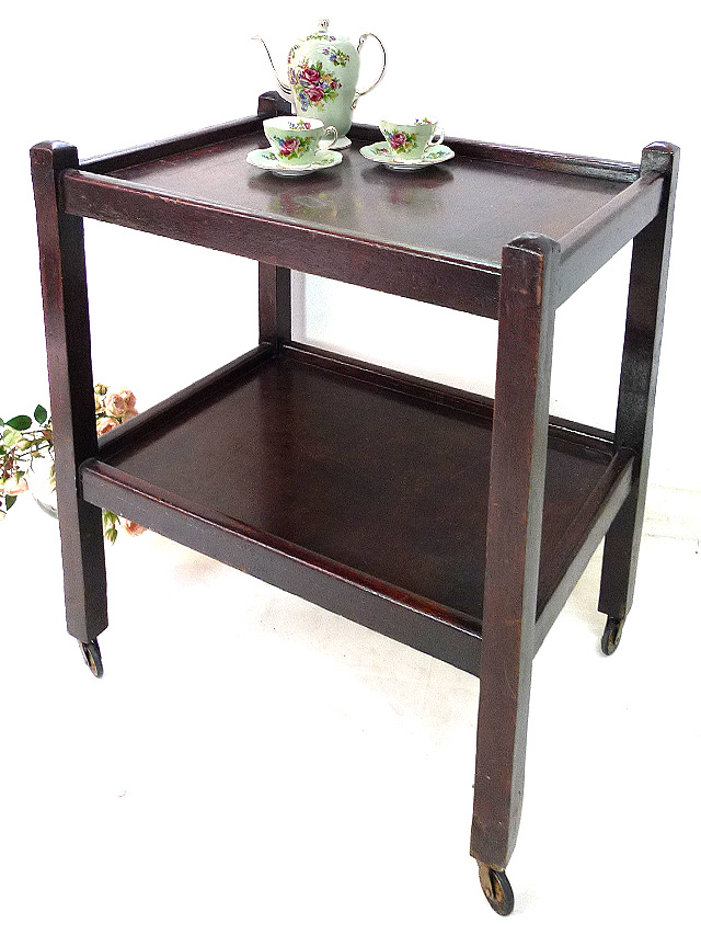 １９２０年代：すばらしいオールド・オーク♪キャスター付の大きな２段ワゴン