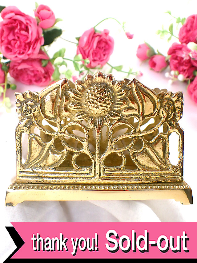 １９１０年代：エドワーディアン時代♪優雅なひまわりのお花の真鍮細工が美しい貴重なレターラック