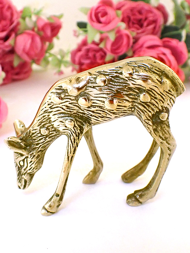 １９３０年代：金色に輝く愛らしいバンビ♪ずっしりと重い無垢の真鍮の置物