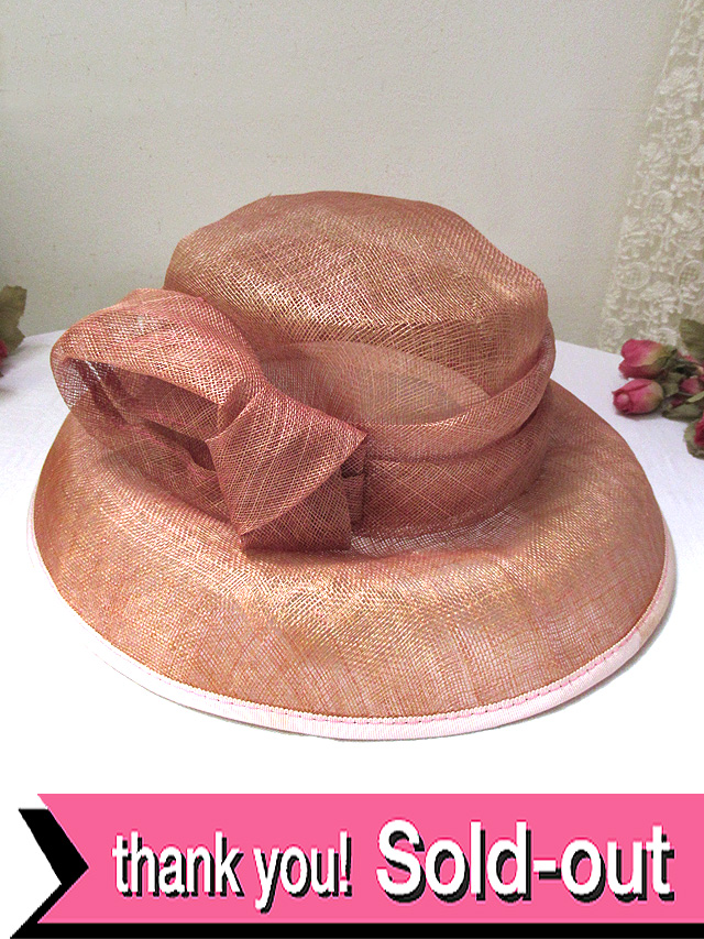 ＜英国ビンテージＨＡＴ＞優雅な淡いサーモンピンク♪ヴィクトリアン貴婦人のようなお帽子