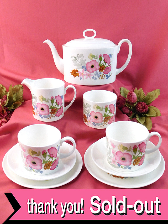 ＜廃盤レア♪ウェッジウッド＞完全フルセット♪水彩画のようなお花たち「MEADOW SWEET」（メドウスィート）のティーフォーツー「９点セット」