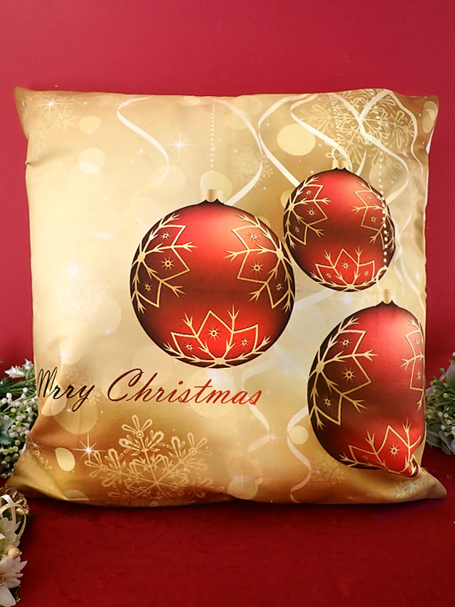 ＜英国流クリスマス＞赤いツリーオーナメントボール♪大きなクリスマスクッション「中のクッション付」
