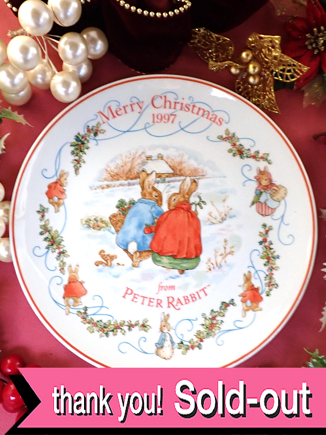 ＜英国流クリスマス＞「ウェッジウッド限定品」1997年：ビアトリクス・ポターさん♪ピーター君のガールフレンド♪ピーターラビットのクリスマス・プレート「オリジナルBOX付き」