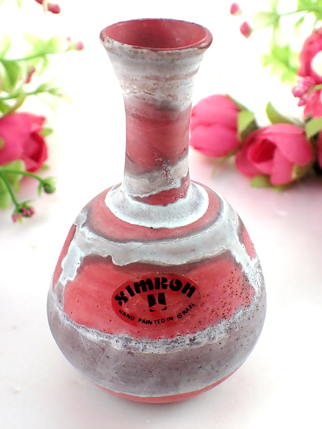 ＜イスラエル製：ハンドペイント＞レア「Simron」（シムロン）♪ガラス工芸品のアートフルな一輪挿し