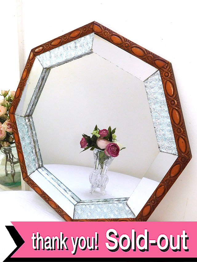 １９３０年代：アールデコデザインが優雅♪八角形のデザインが素晴らしい英国アンティークミラー