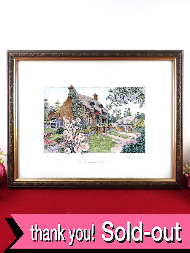 ＜Lillput Lane＞「Mrs Pinkerton's Post office」♪石版画（リトグラフ）の貴重な原画♪ピースフルな英国カントリーサイドの額