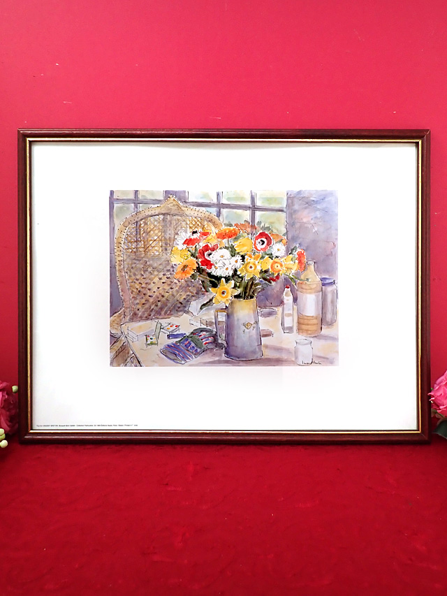 ＜フランス＞Vincent Breton♪テーブルの上の美しいお花たち♪美しい水彩画の大きな額