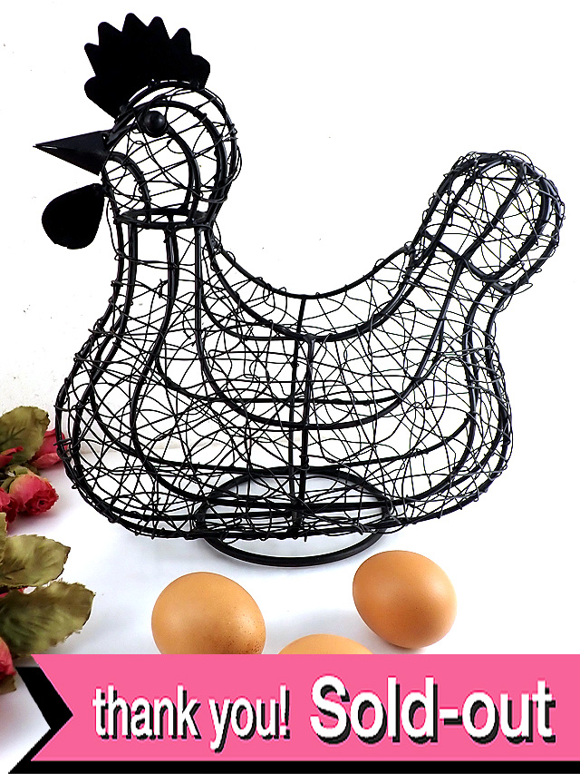 ＜英国ミッドセンチュリー＞愛らしいめんどりさん♪玉子を入れる大きなワイヤーバスケット
