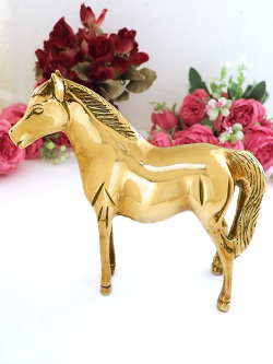 １９３０年代：金色に輝く優雅なお馬さん♪ずっしりと重たい無垢の真鍮の大きなお馬さんの置物