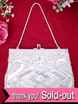 ＜英国パーティバッグ＞輝くビーズ刺繍♪シルバーに輝く英国のすばらしい２ＷＡＹのパーティバッグ