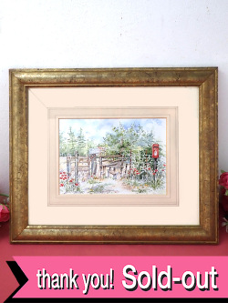 ★３５％OFF★＜英国ビンテージ＞「Country Stile」♪英国カントリーサイドの心あたたまる赤いポストの風景の額：通常価格6480円→