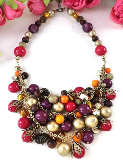 ＜英国コスチュームジュエリー＞沢山のお色のボールたち♪フォークロアな空気がおしゃれなロングネックレス