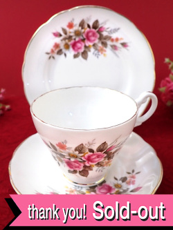 ＜Royal Stuart＞優しいオールドローズのお花たち♪金彩も美しいロイヤルスチュアートのトリオ